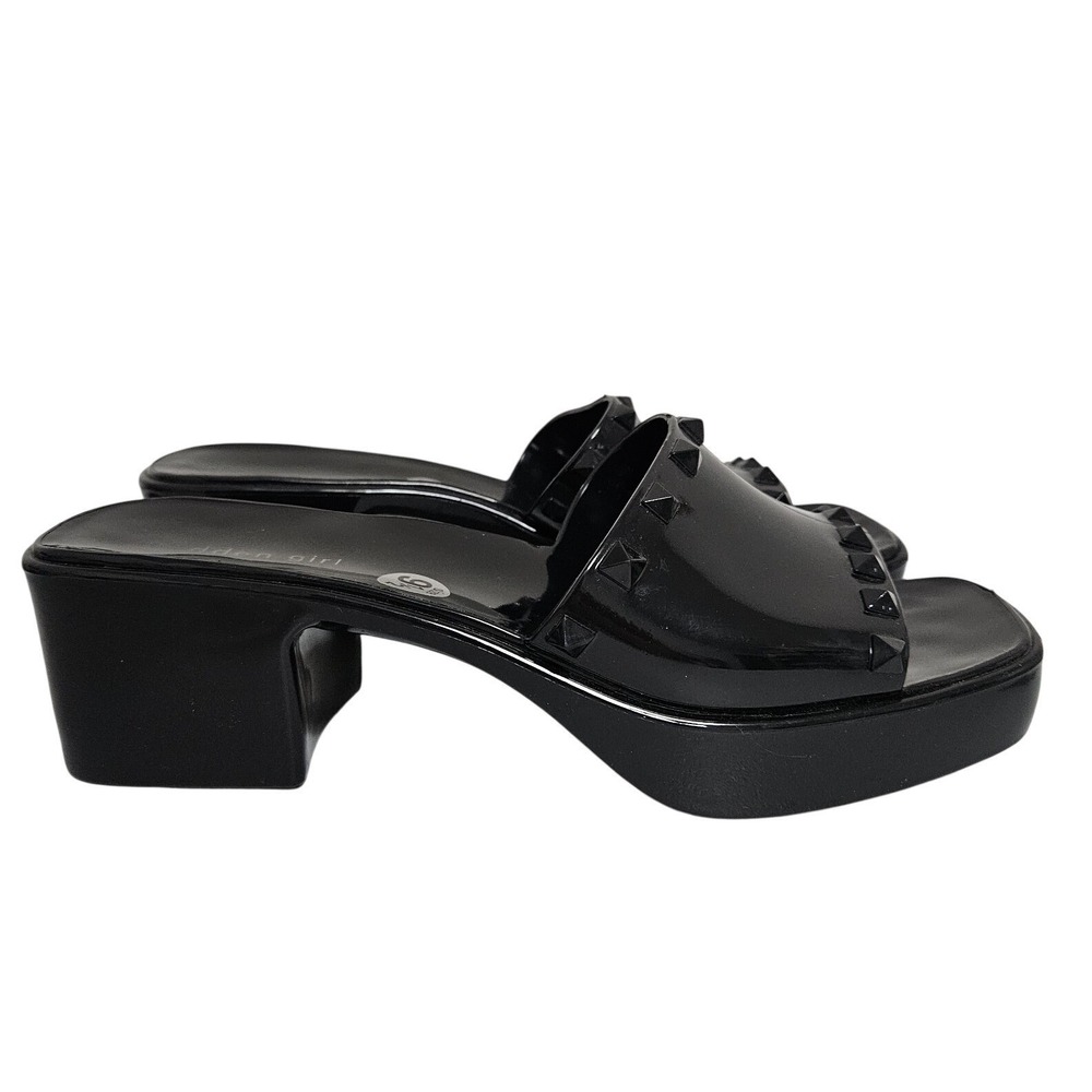 Madden Girl Jelly Platform Sandals Womens 9.5 Black Studded Block Heel Slides